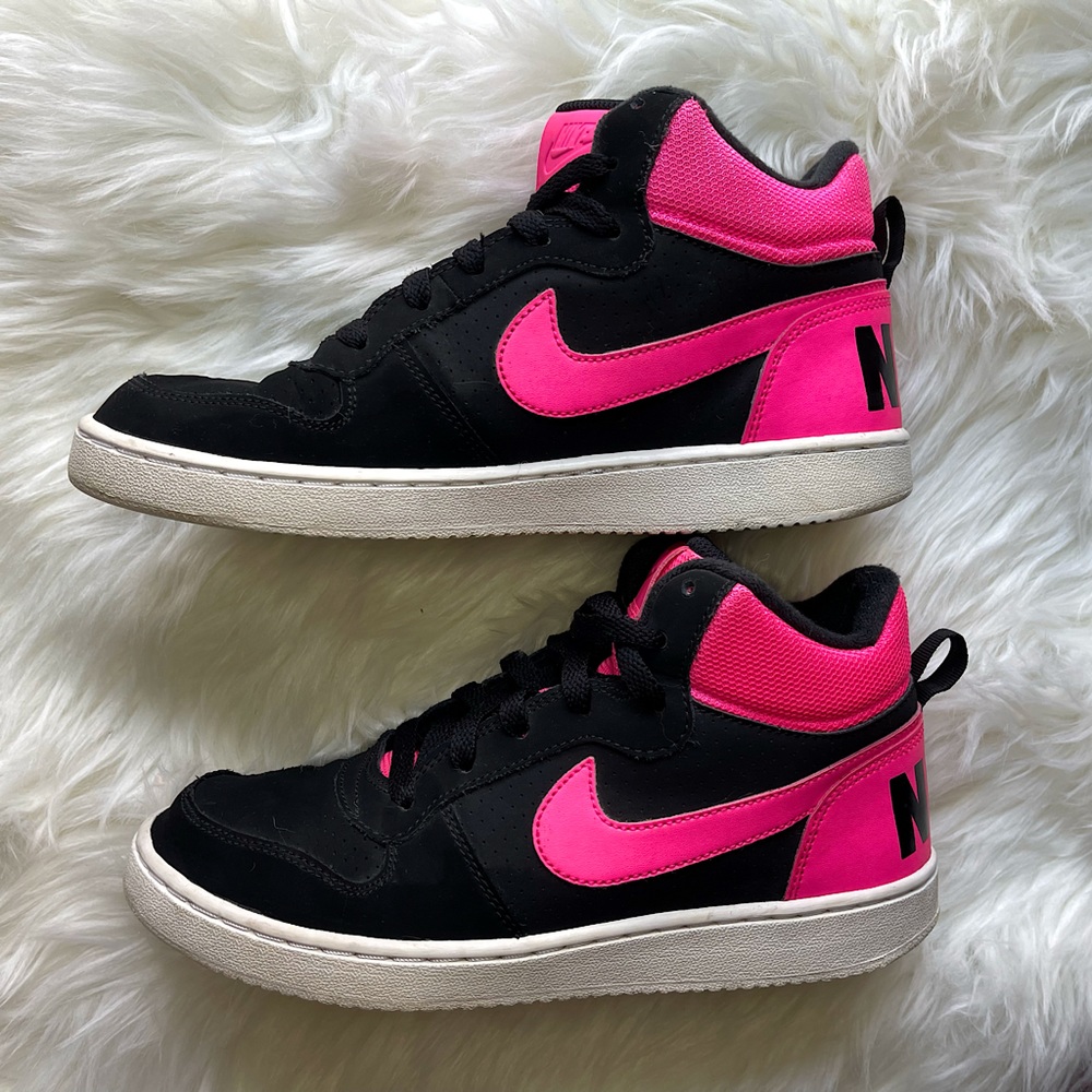 Pink and Black Nike Court High Top 6.5Y